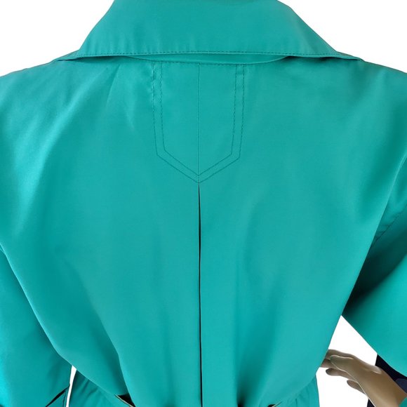 Vintage 80s Shirt Dress Women's Medium Green Career Secretary Pockets Belt Midi - Picture 14 of 14